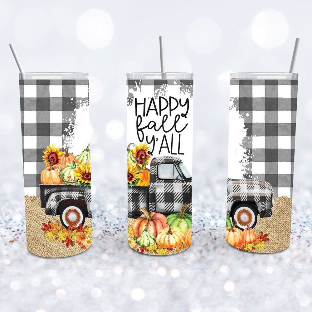 Happy Fall Y'all Plaid 20 OZ Tumbler